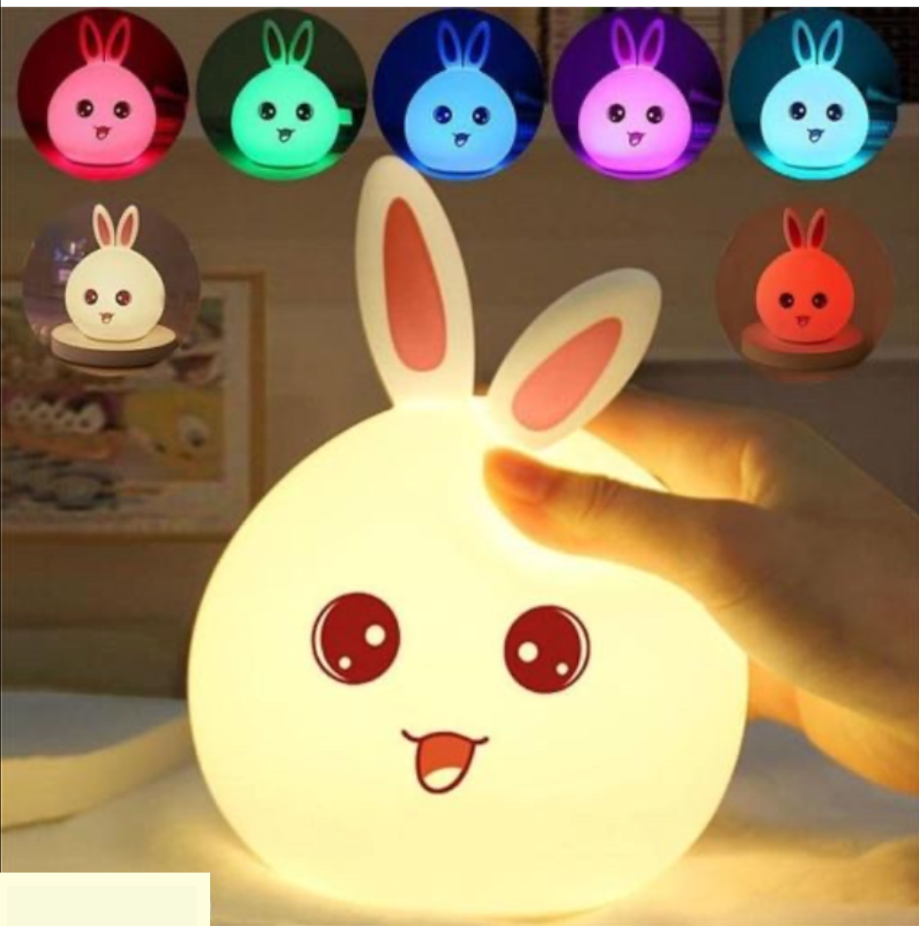Cute Rabbit Silicon Night Lamp - 7 Color LED Touch Light for Kids