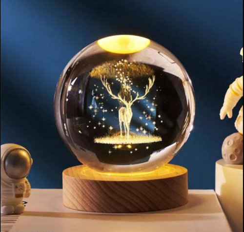 3D Crystal Ball LED Lamp - Luxury Decorative Night Light (Deer Edition)