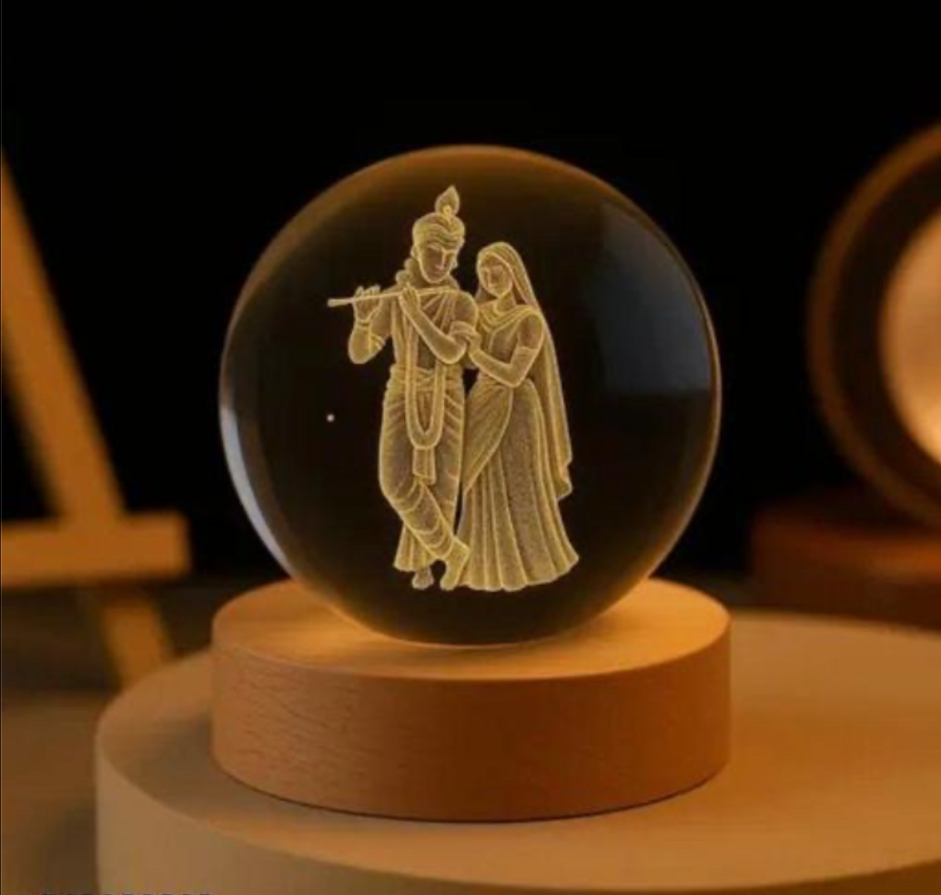 3D Radha Krishna Crystal Lamp - Spiritual LED Night Light for Home Decor