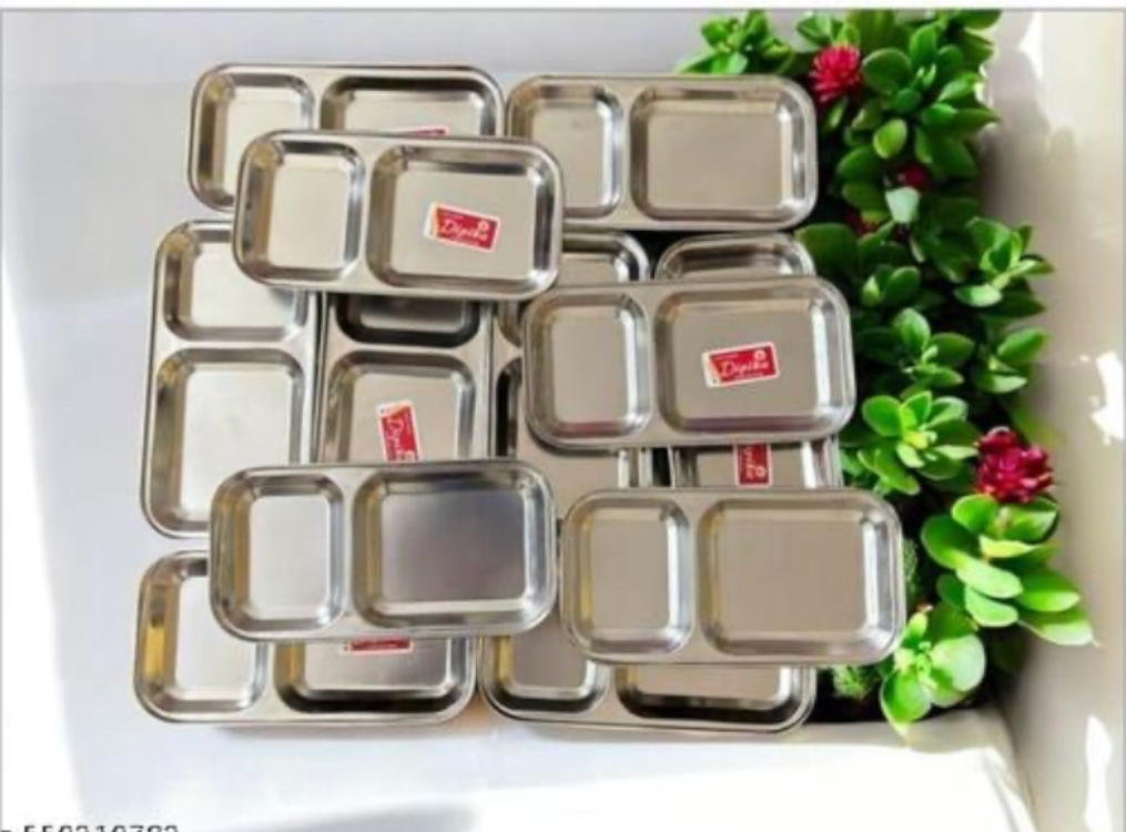 Stainless Steel 2-in-1 Divided Snack Plate Set (Pack of 12)