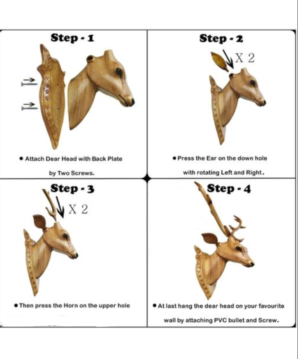 Luxury Wooden Deer Head Wall Decor - Elegant Handcrafted Showpiece For Modern Homes