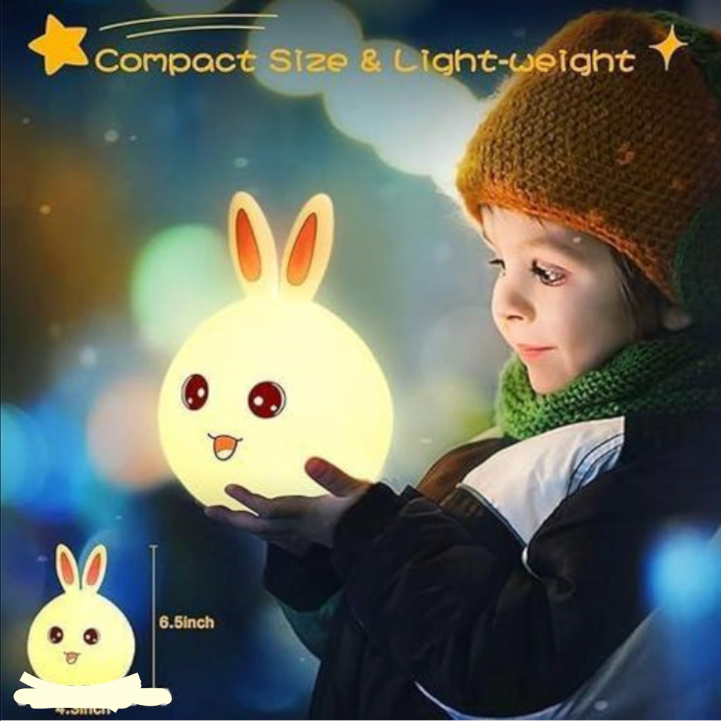 Cute Rabbit Silicon Night Lamp - 7 Color LED Touch Light for Kids