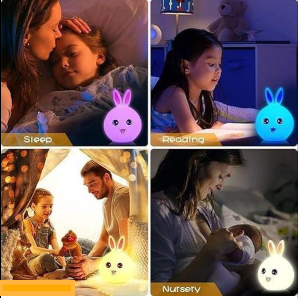 Cute Rabbit Silicon Night Lamp - 7 Color LED Touch Light for Kids