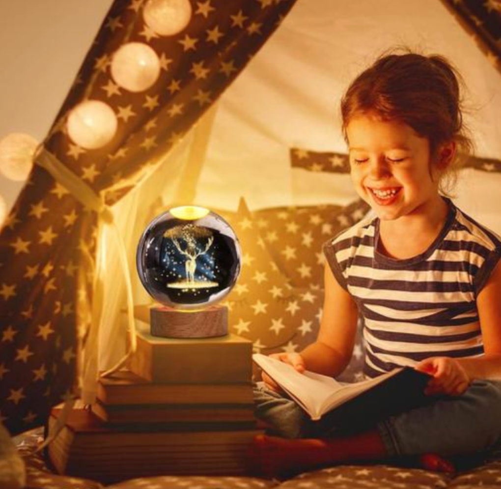 3D Crystal Ball LED Lamp - Luxury Decorative Night Light (Deer Edition)