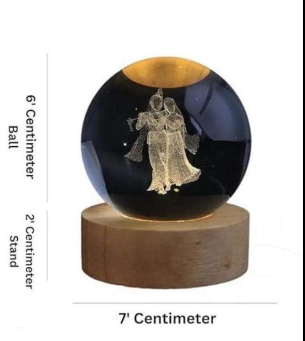 3D Radha Krishna Crystal Lamp - Spiritual LED Night Light for Home Decor