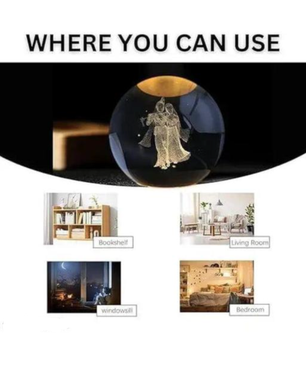 3D Radha Krishna Crystal Lamp - Spiritual LED Night Light for Home Decor